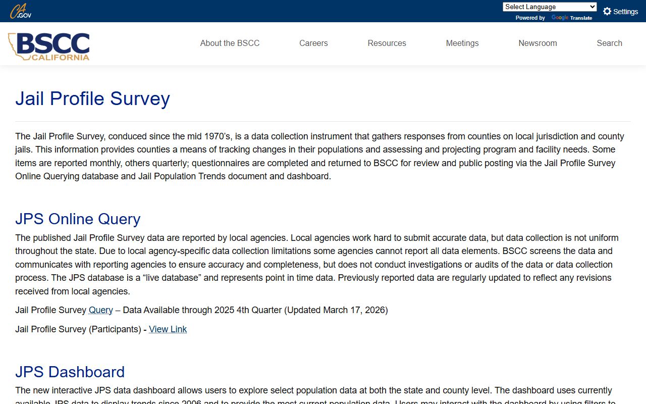Lassen County inmate population BSCC Jail Profile Survey source page