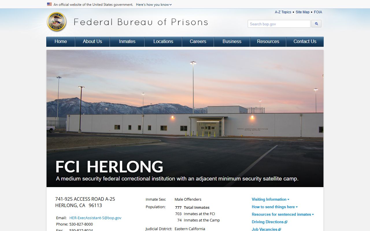 BOP FCI Herlong official facility page
