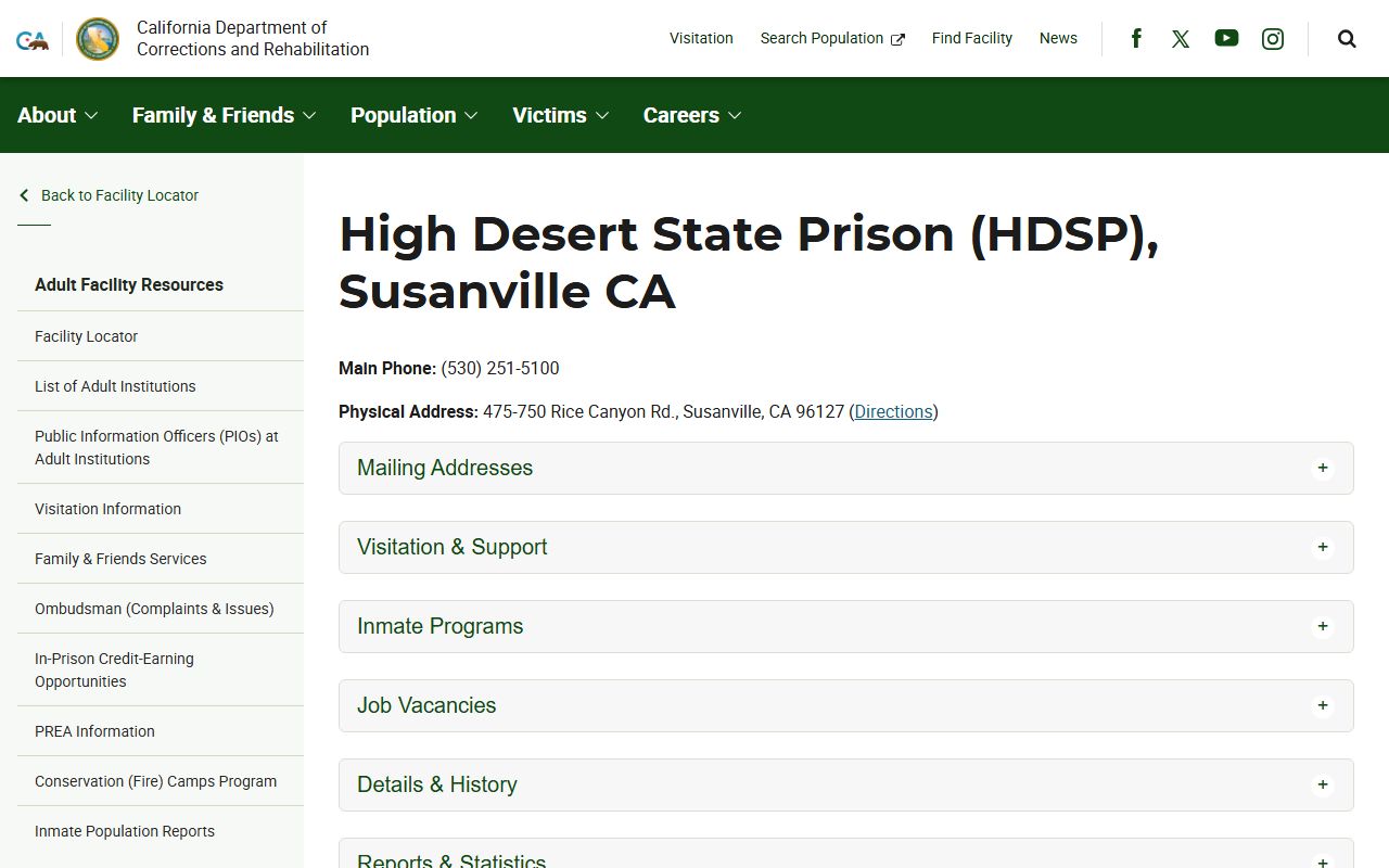 CDCR High Desert State Prison official facility page