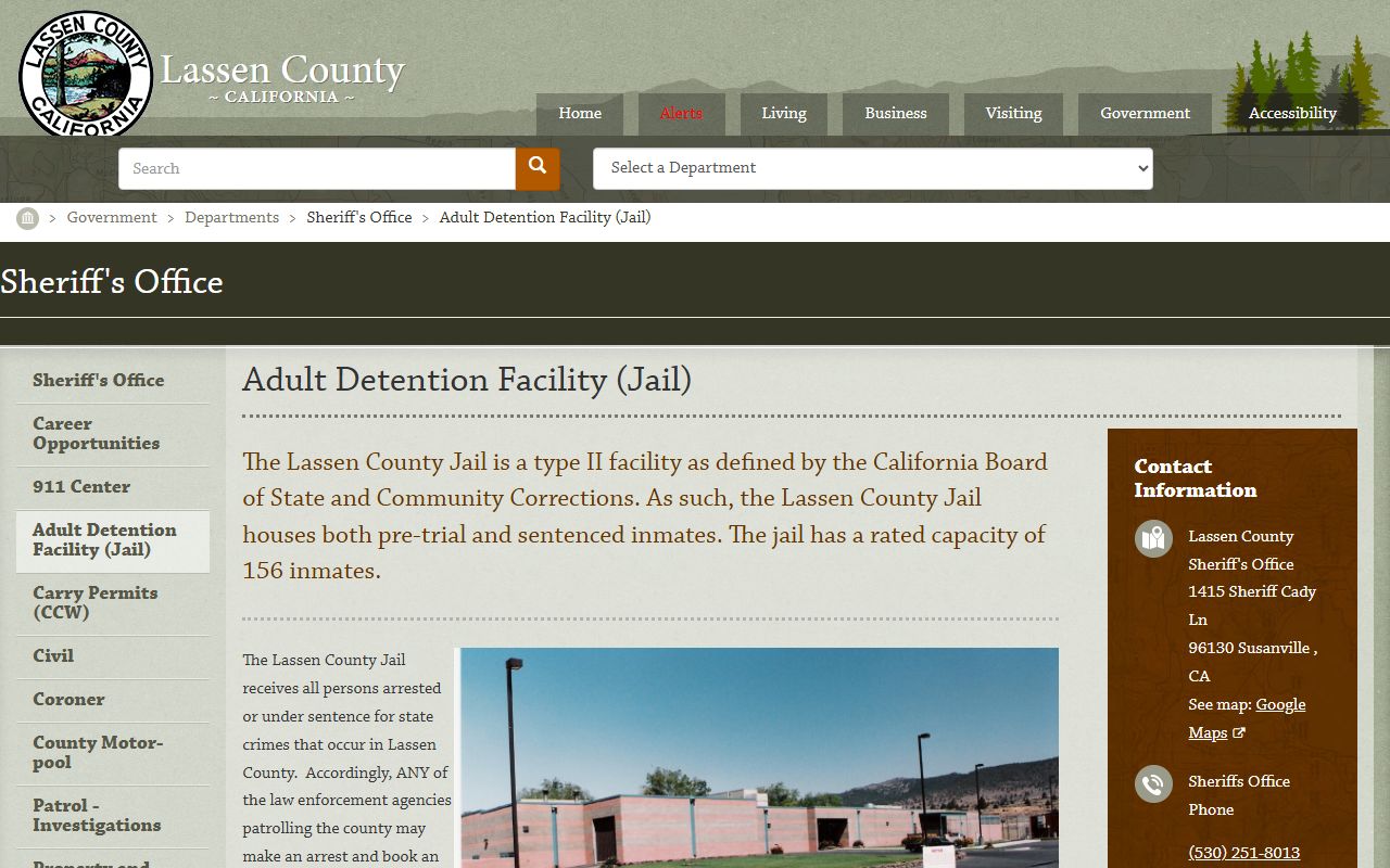 Lassen County inmate population official jail page