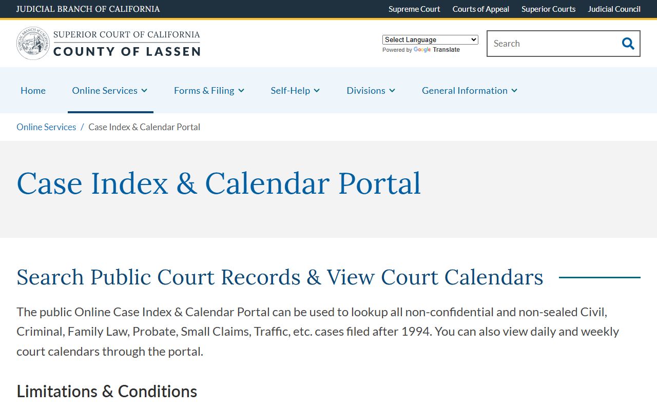 Lassen County court records after arrest case index portal