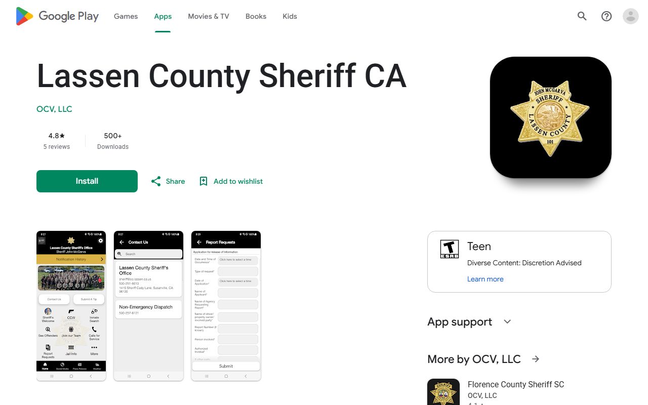 Lassen County inmate records sheriff Android app listing