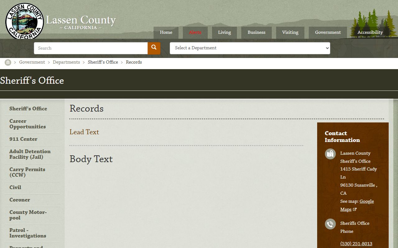 Lassen County Jail Annex records contact source for sheriff and jail lookup